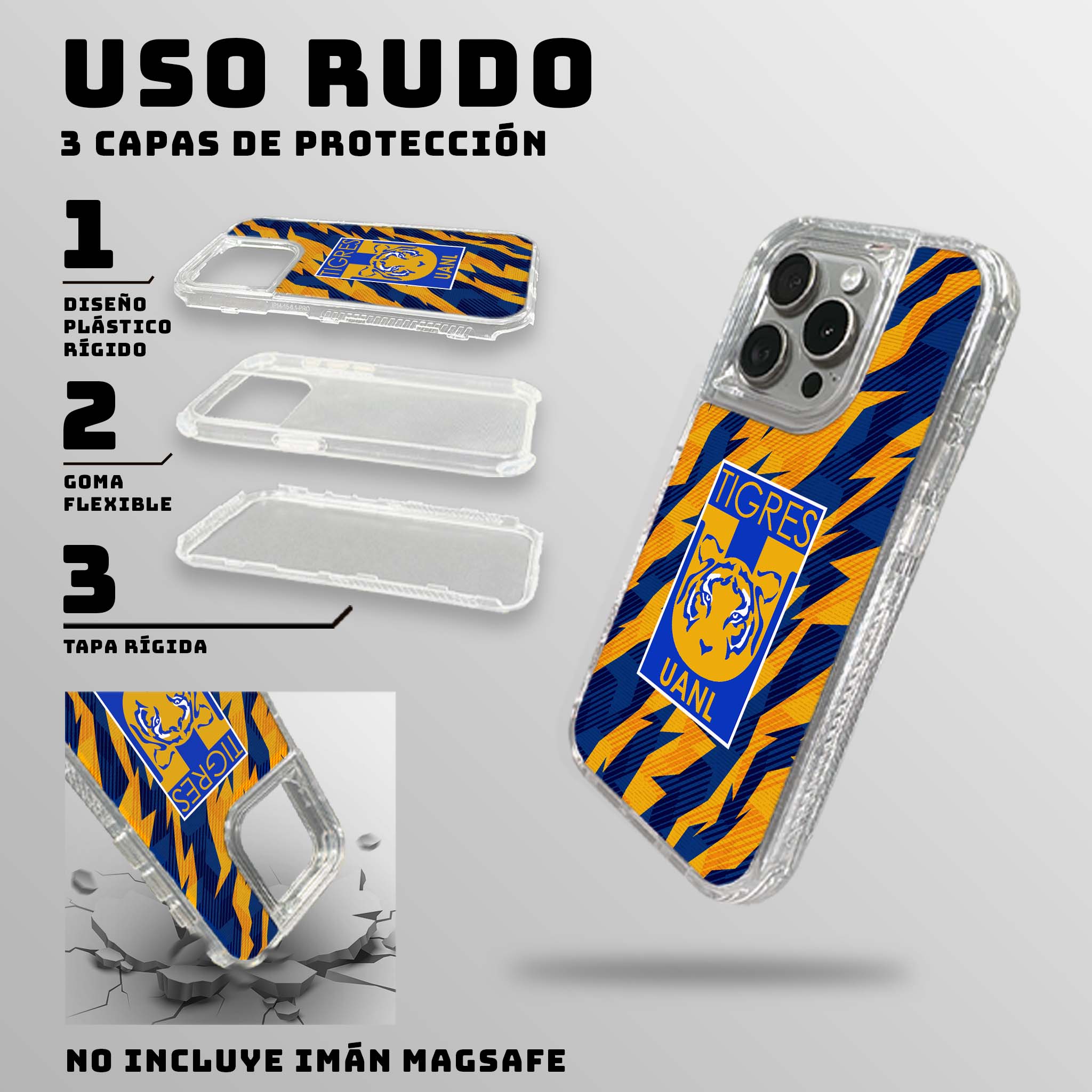 CASE TRANSPARENTE TIGRES ESCUDO