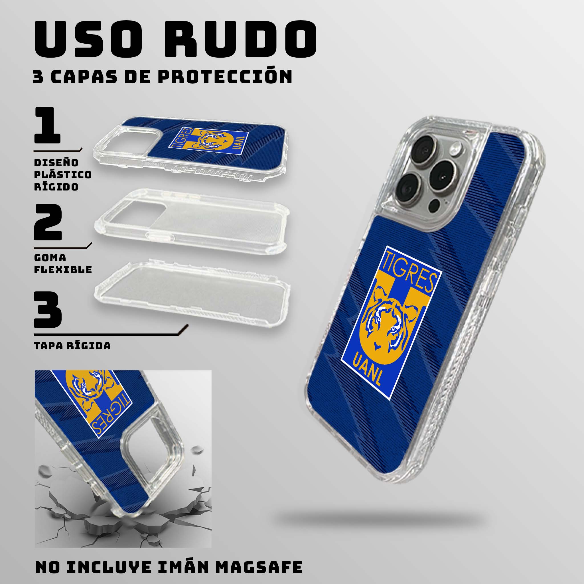 CASE TRANSPARENTE TIGRES ESCUDO AZUL